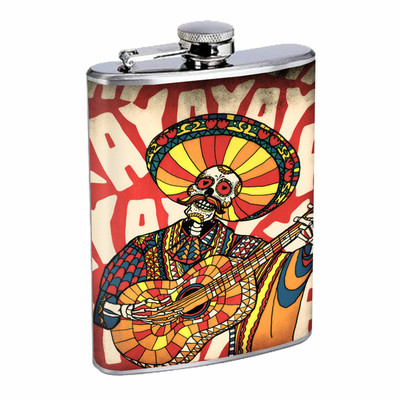 El Mariachi Band Flask D7 8oz Stainless Steel Mexican Musicians Folk Music  