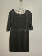 Calvin Klein Womens Perforated Midi Sweater Knit Dress Black 3/4 Sleeve Lined L