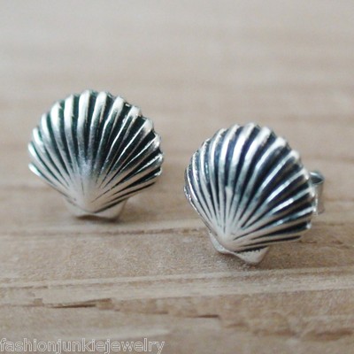 Muschel Ohrstecker - 925 Sterling Silber Ohrstecker Strand Meerjungfrau Ozean Sand Meer