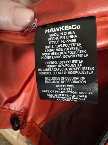 Hawke & Co Men's XL Defender Performance Rain Jacket Orange Lightweight Hood NWT - Picture 13 of 18