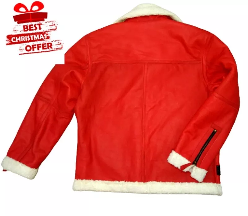 Santa Claus Winter Top Quality Sheepskin Leather Christmas Jacket Bomber Coat