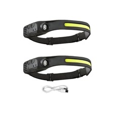 2PCS Headlamp COB LED Head Lamp Flashlight USB Rechargeable Head Torch