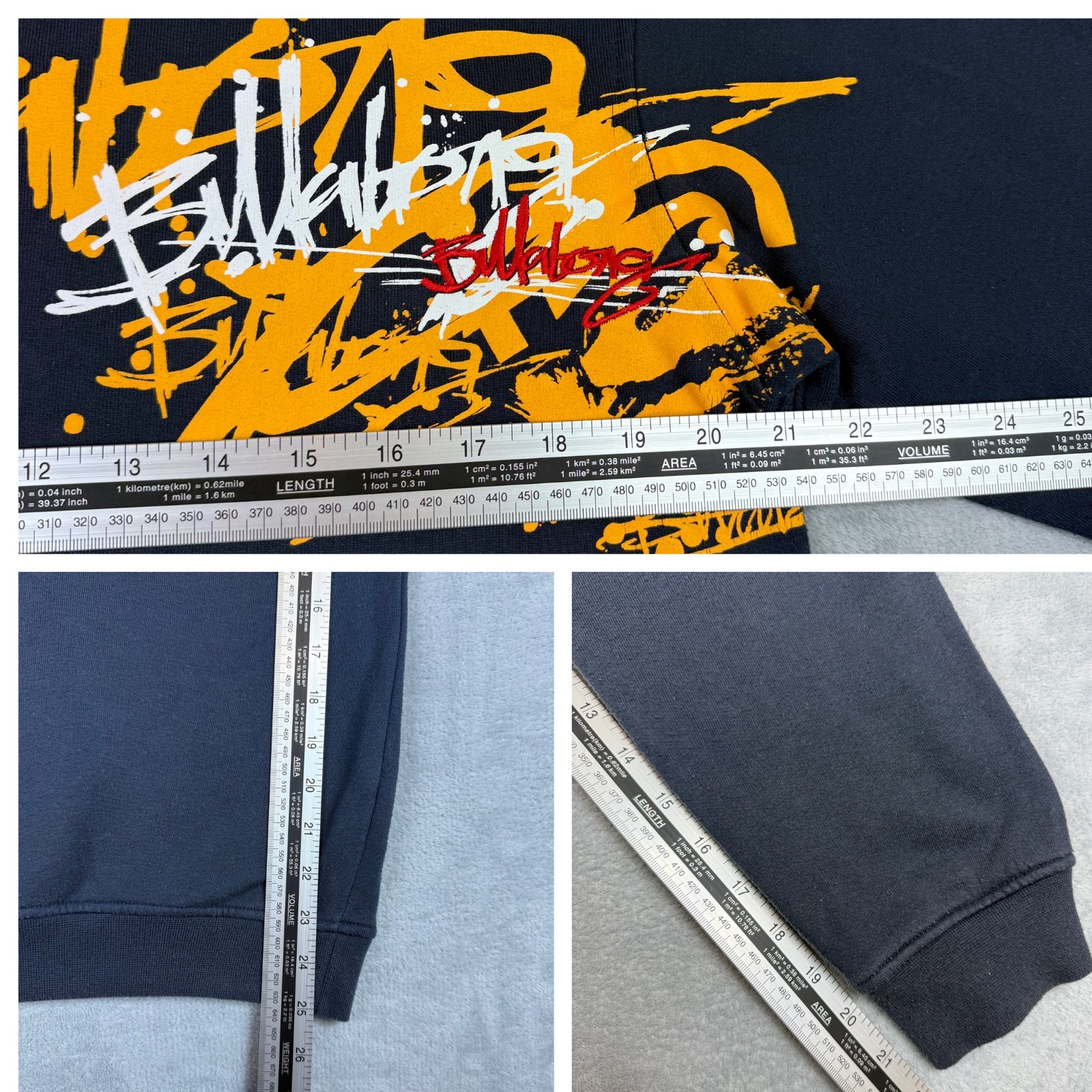 VTG Billabong 2000's Y2K Navy Yellow Graffiti Script Small Pullover Sweatshirt image 7