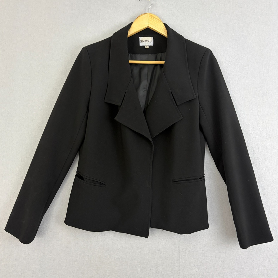 SNDYS Jacket Womens Large Black Blazer Wide Lapel Lined Pockets Office Career