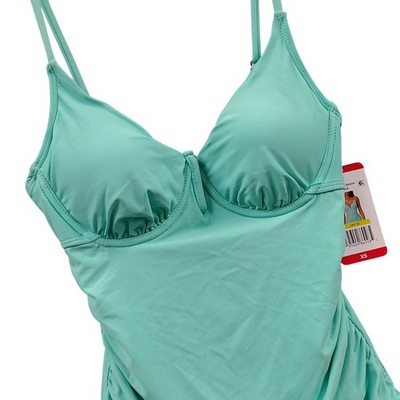 Anne Cole Aqua Underwire Tankini Swim Top UPF 50 Ruched XS ACSK200 NEW