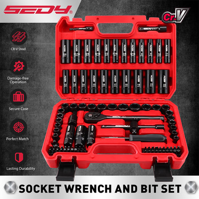 96PC 3/8'' Drive Impact Socket Wrench and Bit Set Standard & Deep SAE & Metric