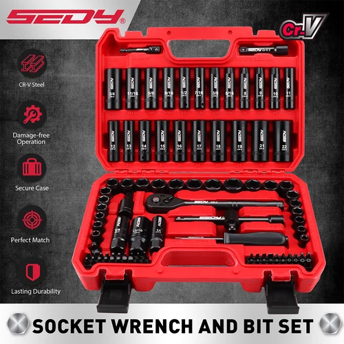 96PC 3/8" Drive Impact Socket Wrench and Bit Set Standard & Deep SAE & Metric