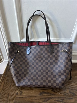 Louis Vuitton Damier Ebene Tote Gold Hardware Inner Pockets Red Interior