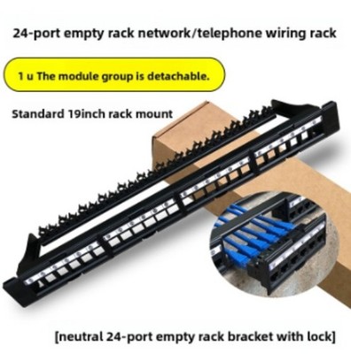 24-Port Jack Blank Patch Panel Plate Fastening Clip Cat5e Cat6 RJ45 19'' Rack 1U