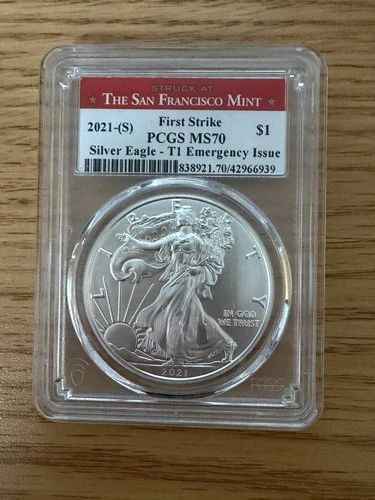 2021-S PCGS MS70 Silver Eagle First Strike T-1 Emergency Issue SAN FRANCISCO