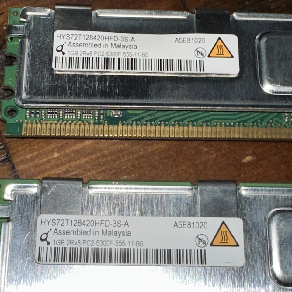 (Lote de 2) 2GB Qimonda HYS72T128420HFA-3S-A 1GB 2RX8 PC2-5300F-11-BO MEMORIA IBM Foto 3 de 4