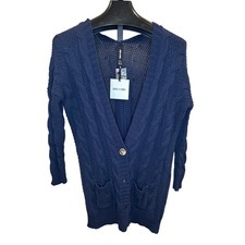 NWT AGNES  DORA Navy Blue Cable Knit Long Cardigan Sweater Size S