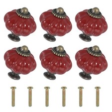 6 Pack Ceramic Knobs Pumpkin Ceramic Cabinet Drawer Knobs Dark Red