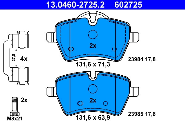 Plaquettes de frein disque ATE 13.0460-2725.2 pour remplacement plaquette OE 34 11 6 7