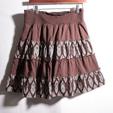 VTG Y2K Tiered Brown Paisley Cotton Mini Skirt M Fairy Grunge Boho Femme 90s 00s