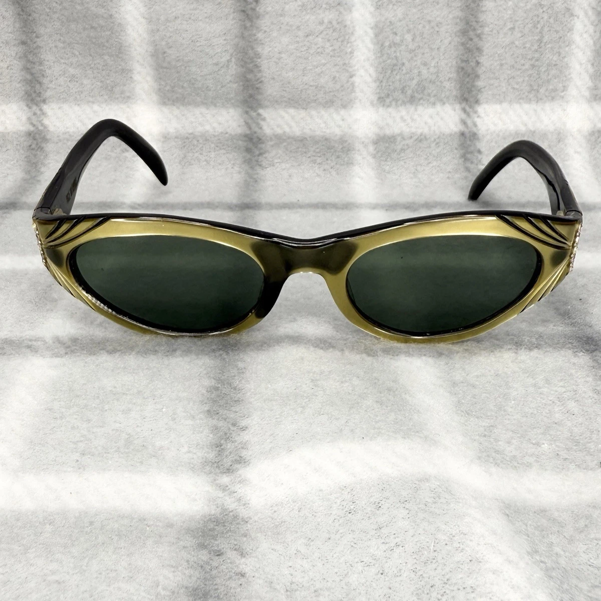 Vintage Anne Klein II Ornate Bronze Oval Sunglasses Green‎ Glass Lenses 90s AKII Genuine Vintage 80s 90s Style Mens Womens Green Oval Lens  main image 3