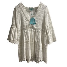Melissa Odabash Victoria Cover Up Dress White Crochet Floral Mini Size L Boho