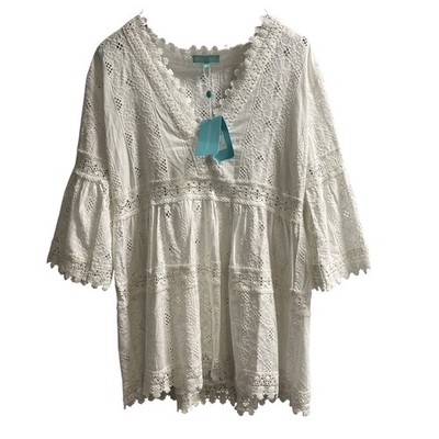 Melissa Odabash Victoria Cover Up Dress White Crochet Floral Mini Size L  Boho | eBay