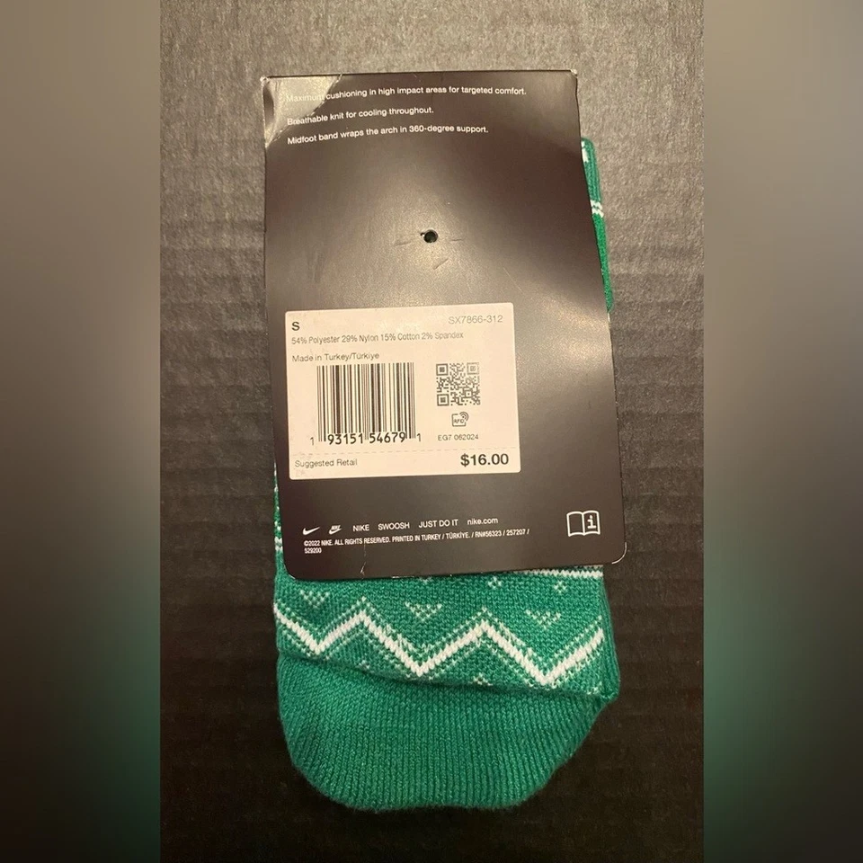 Nike Elite Dri-Fit Navidad Crew Calcetines Verde (Jóvenes 3Y-5Y) (Mujer’s 4-6) Foto 4 de 4