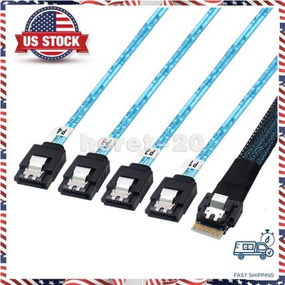SFF-8654 4i 38pin Host to 4 SATA 7pin Target Hard Disk Raid Cable 50cm US