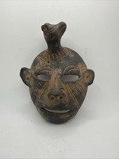 Prim Black Clay Tribal Mask Animal Effigy Archaic Pre-Columbian Style Artifact