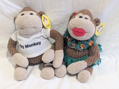 Hey Monkey 10'' gestrickte PG Tips Schimpanse mit Freundin Stofftiere beide mit Etikett