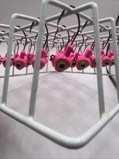 (15). 1/8 Oz Size 2 Sickle Hook; Minnow Head Jigs  With 3D eyes (hot Pink)