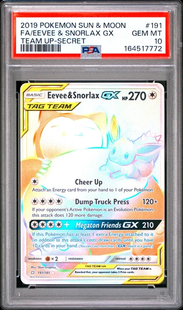 Eevee & Snorlax GX - Pokemon Team Up #191 PSA 10