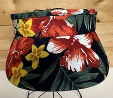 Caribbean Joe Golf Sun Swim Visor Hat Adj Cord Strapback Floral Hawaiian