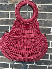 NWT Patricia Nash Pisticci Flopover Satchel Hand Woven Knot Rosewood burgundy