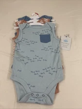 NWT Cloud Island 3-Pack Sleeveless Bodysuits 6-9M Fish, Stripe, Solid Blue