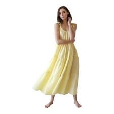Mille Resort Travel Maui Lemonade Tierd Linen Maxi Dress Butter Yellow XXS New
