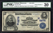 Perham MN First National Bank 1902 $5 DB Note Ch6276 PMG VF30 (SERIAL NUMBER 1!)
