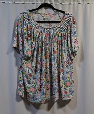 Style & Co Pleated Collar Floral Short Sleeved Top Size 3X