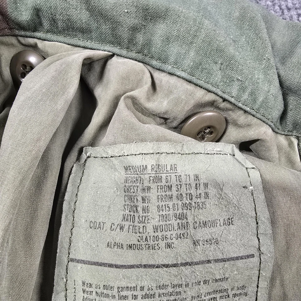 Винтажный Alpha Industries M65 поле пальто мужской средний лесной камуфляж армейская куртка - Изображение 3 из 4