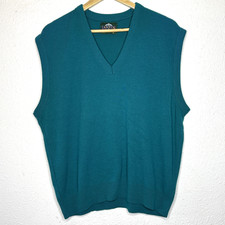 VTG Jantzen Mens V-Neck Sweater Vest Teal XL Knit Golf Grandpacore Made in USA