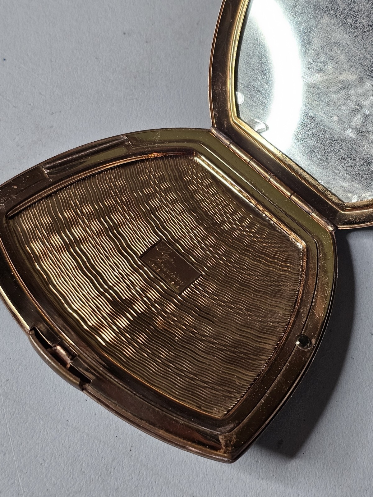 Vintage Elgin Powder Compact Turquoise Gold Floral w Mirror