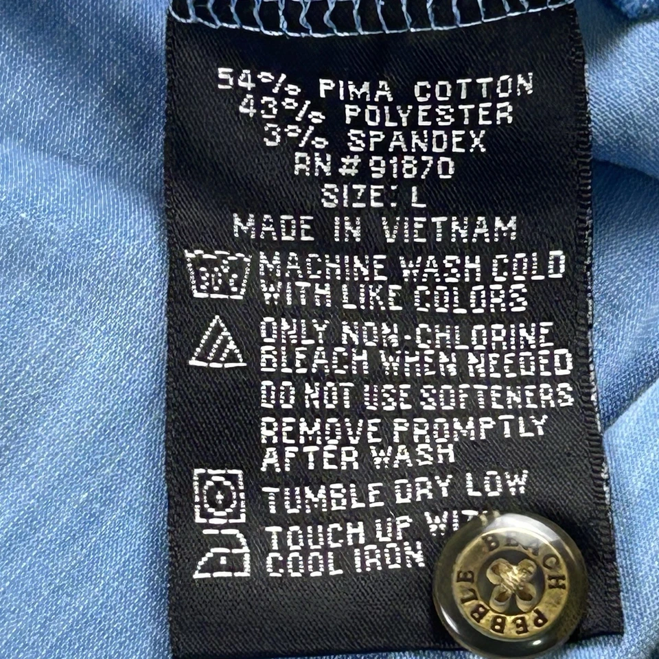 Pebble Beach Performance Golf Mens L Polo Short Sleeve Blue Striped Golf Shirt - Image 4 of 4