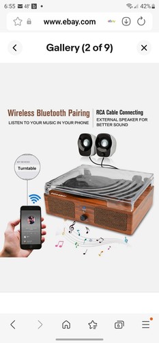 WIRELESS BLUETOOTH VINYL RECORD PLAYER USB BELT DRIVEN TURNTABLE (BLACK) ~ NEW - Picture 11 of 18