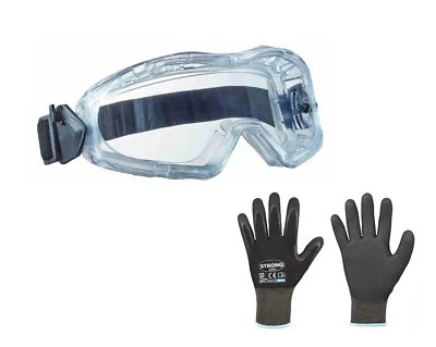 TECTOR Schutzbrille Vollsichtschutzbrille Laborbrille Arbeitsbrille EN166 klar + Hand