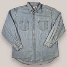 VTG Levi  s Red Tab Blue Denim Button Up Denim Long Sleeve Pockets Shirt Sz L