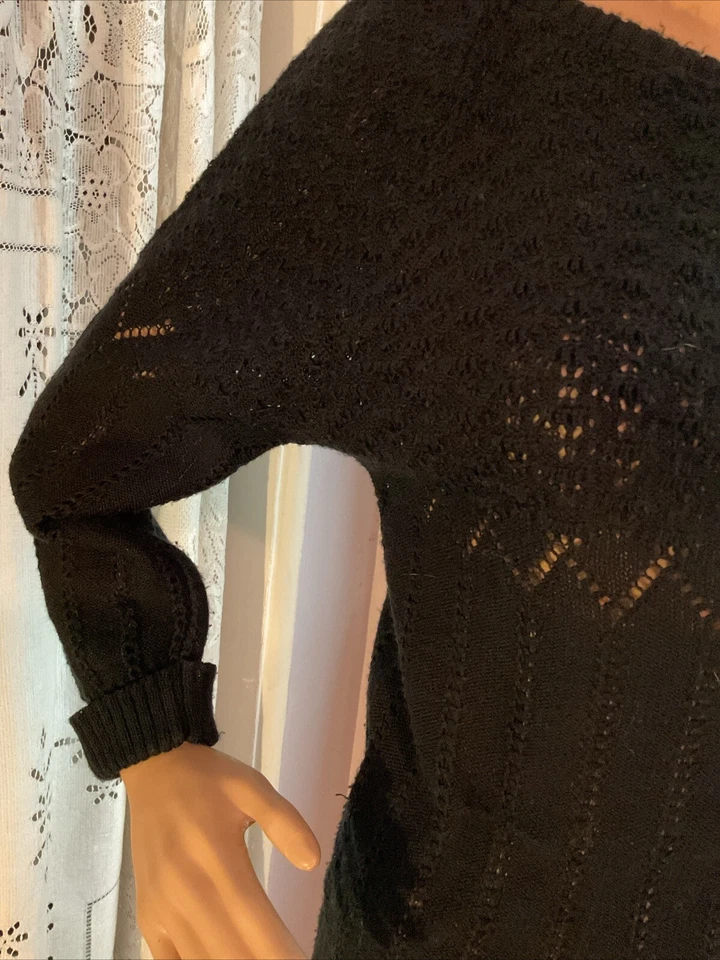 Suéter tejido vintage Kenneth Too negro diseño punto abierto M Foto 4 de 4