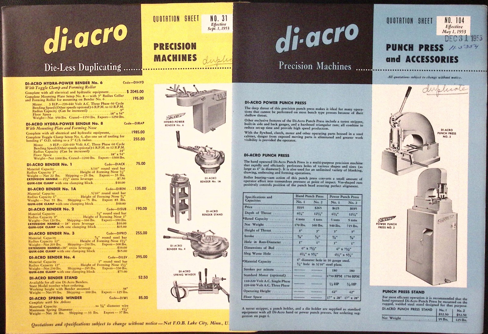 1953 Diarco Precision Machines for Die-less Duplicating Brochure