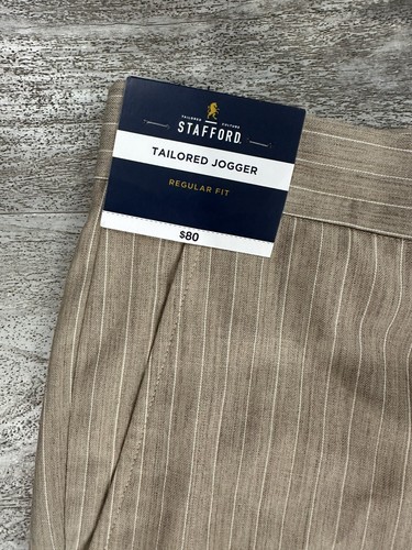Stafford Tailored Wool Blend Jogger Women's 44 SH Tan Stripe Pleated Regular Fit - Picture 5 of 7