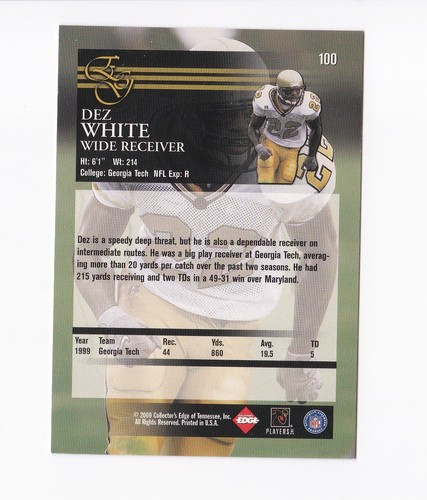 2000 Collector's Edge EG #100 dicembre bianco RC Chicago Bears Georgia Tech - Foto 2 di 2