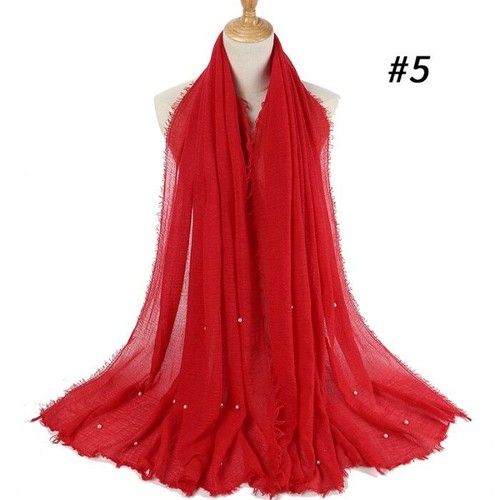Women Soft Plain Scarf Wrinkle Hijab Scarf Muffler Shawl Muslim Wrap w/Beads HOT - Picture 17 of 67