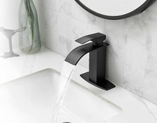 Single Lever Black Waterfall Bathroom Faucet, Single Hole, with Deck Plate