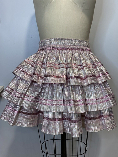 LoveShackFancy Brynlee Ruffled Metallic Mini Skirt S Love Shack Fancy