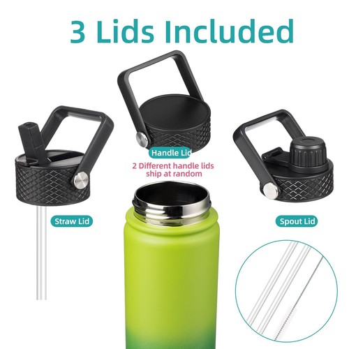 Insulated Water Bottle 18oz Stainless Steel Water Bottles With 3 Lids Sports ... - Picture 3 of 7