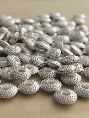 100 Beads Saucer Style Flat Round Silver Tone Spacers 8m X 3m hole is 2.5m